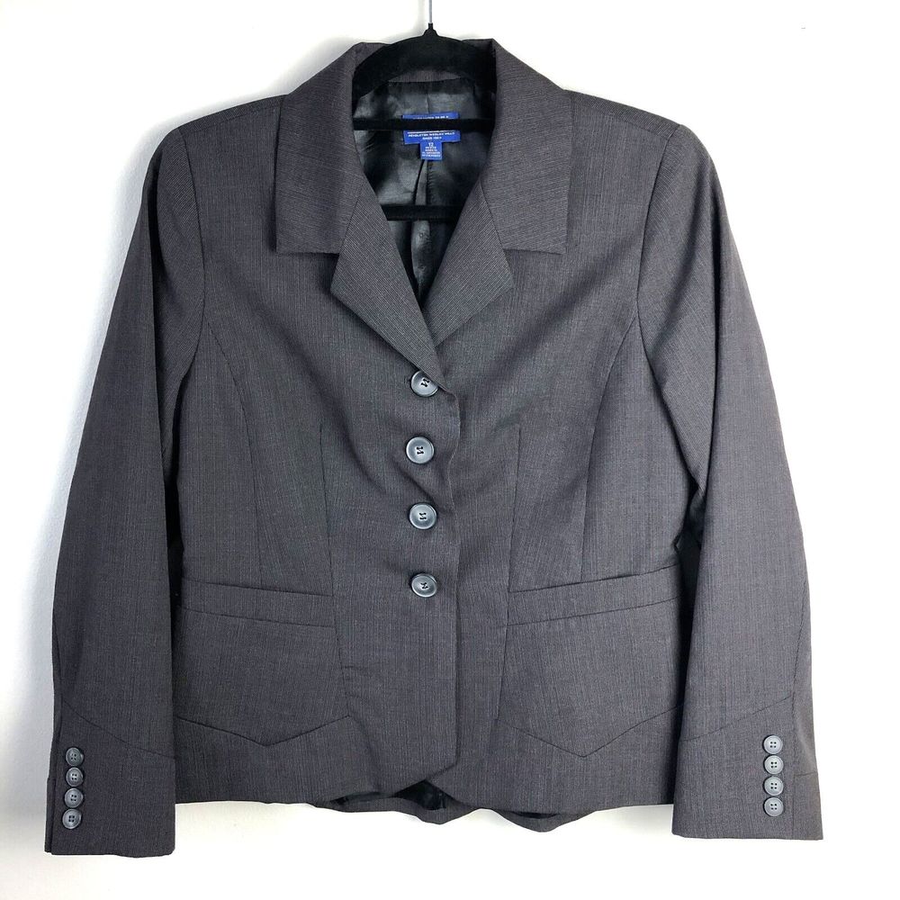 Pendleton Suit Jacket Womens 12 Petite 100% Virgin Wool Button Front Blazer Gray